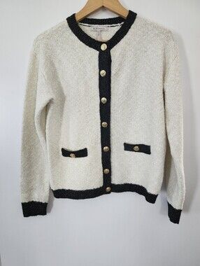 BCBGENERATION Size Small Classic Preppy Academia Cream Knit Cardigan Sweater